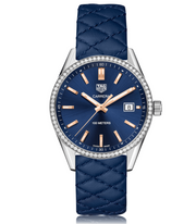  Shop Authentic Tag Heuer Carrera Quartz Diamonds Blue Dial Blue Leather Strap Watch for Women - WAR1114.FC6391 - Luxxuri