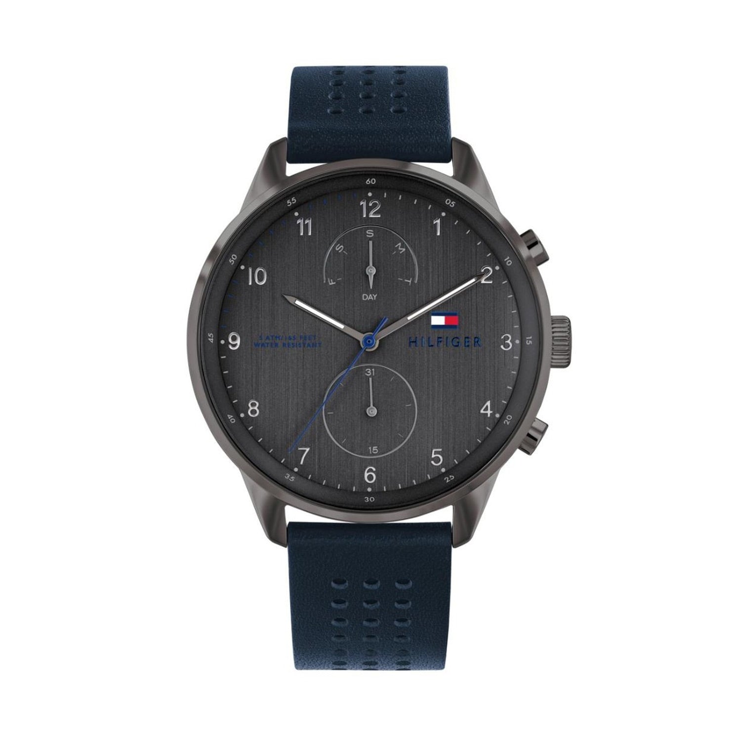  Shop Authentic Tommy Hilfiger Chase Grey Dial Blue Leather Strap Watch for Men - 1791578 - Luxxuri