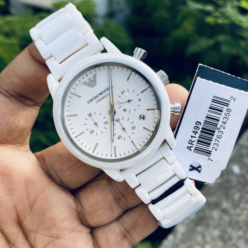  Shop Authentic Emporio Armani Luigi Chronograph Ceramic White Dial White Ceramic Strap Watch For Men - AR1499 - Luxxuri