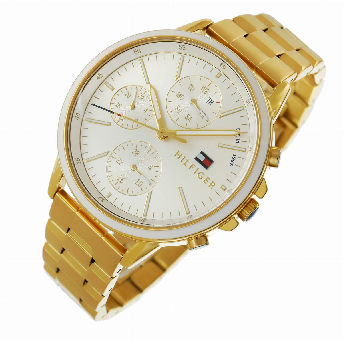  Shop Authentic Tommy Hilfiger Carly White Dial Gold Steel Strap Watch for Women - 1781786 - Luxxuri