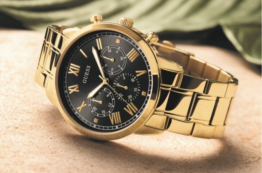  Shop Authentic Guess Hendrix Multifunction Black Dial Gold Steel Strap Watch for Men - W1309G2 - Luxxuri