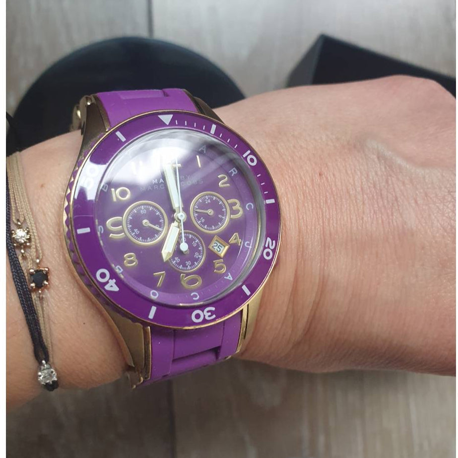  Shop Authentic Marc Jacobs Rock Chronograph Purple Dial Purple Silicone Strap Watch for Women - MBM2576 - Luxxuri