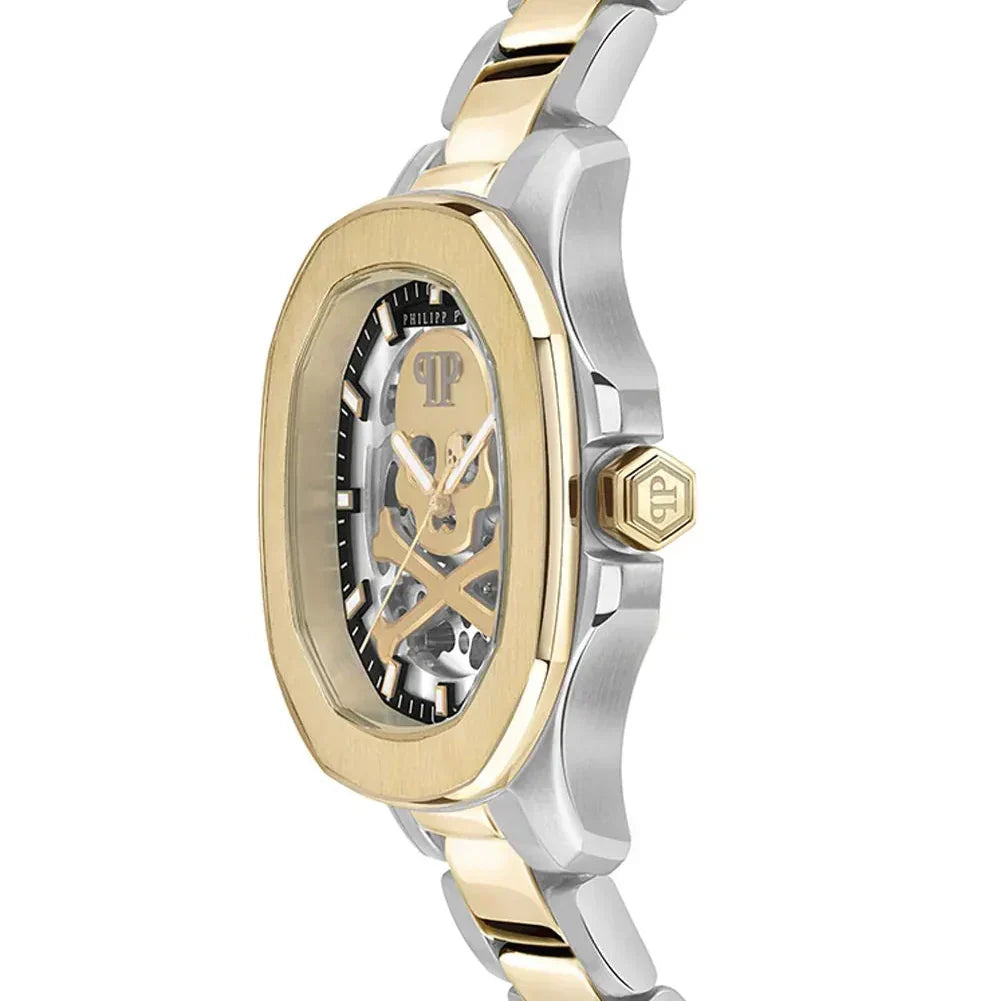 Philipp Plein High-Conic Automatic Gold Dial Silver & Gold Stainless Steel Strap Watch For Men - PWRAA0323