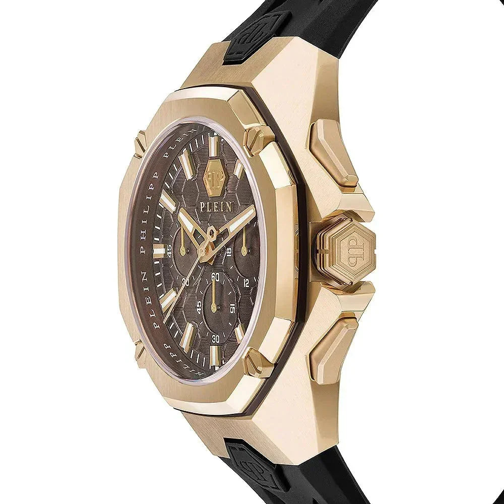 Philipp Plein Hyper Sport Chronograph Gold Dial Black Silicone Strap Watch for Men - PWTBA0423