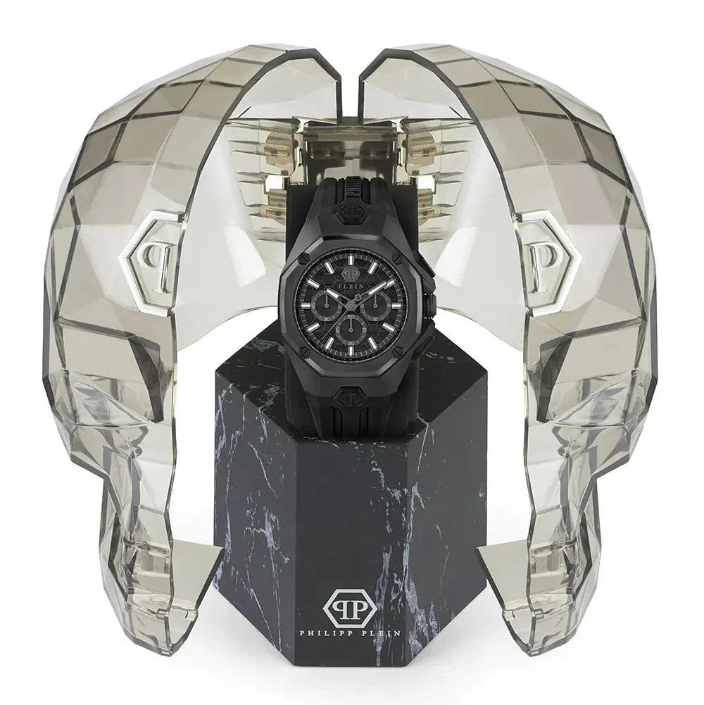 Philipp Plein Octagon Black Dial Black Silicone Strap Watch for Men - PWTBA0623