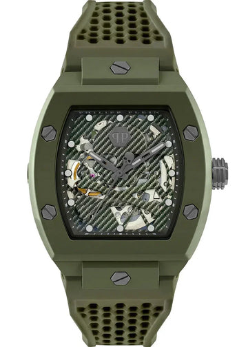 Philipp Plein The Skeleton Green Dial Green Silicone Strap Watch for Men- PWVBA0223