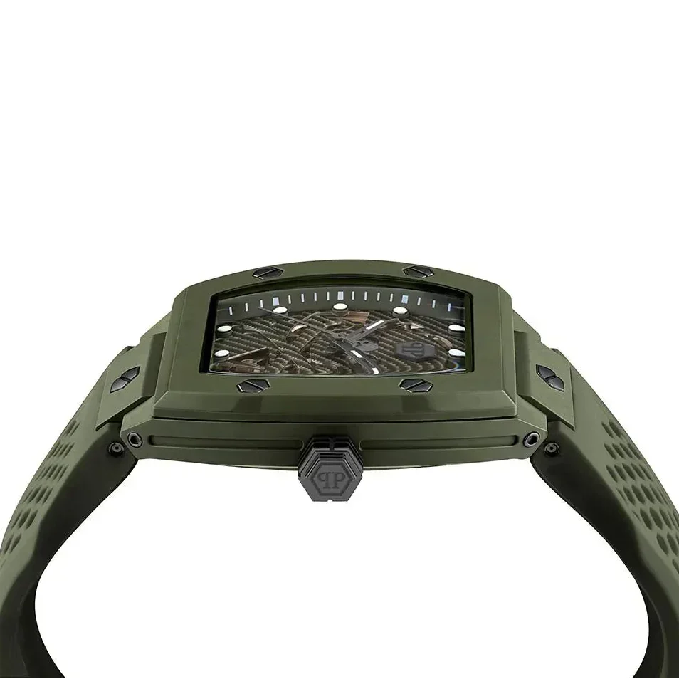 Philipp Plein The Skeleton Green Dial Green Silicone Strap Watch for Men- PWVBA0223