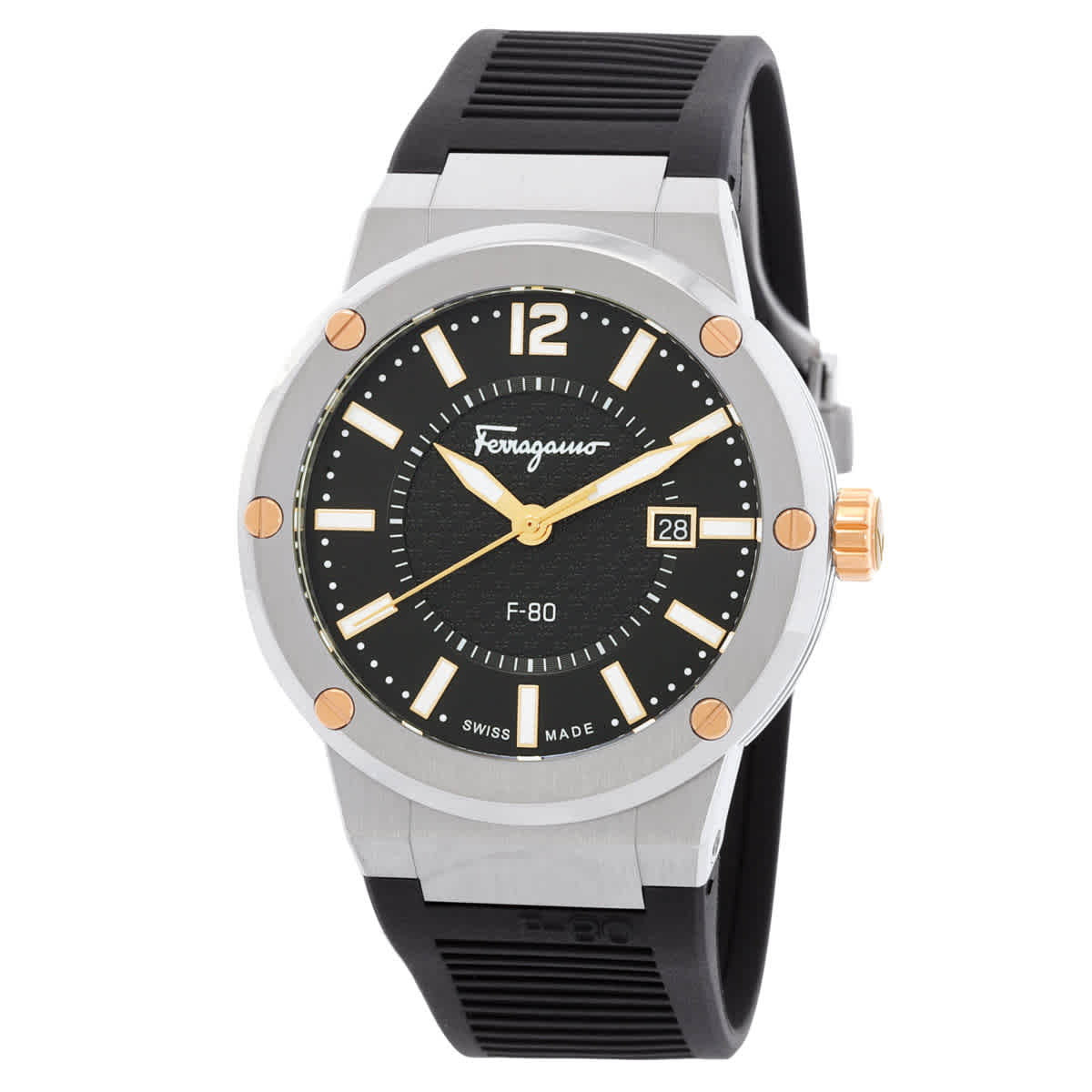  Shop Authentic Salvatore Ferragamo F-80 Black Dial Black Rubber Strap Watch For Men - SFHY00120 - Luxxuri