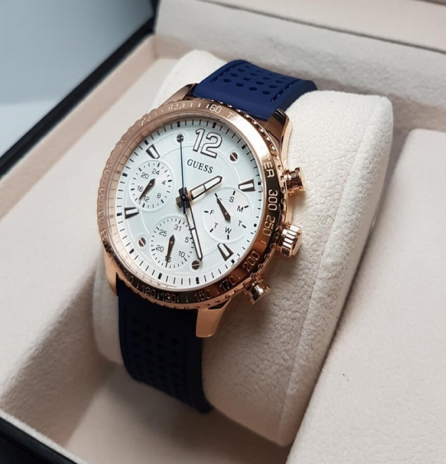 Shop Authentic Guess Marina Multifunction White Dial Blue Rubber Strap Watch for Women - W1025L4 - Luxxuri