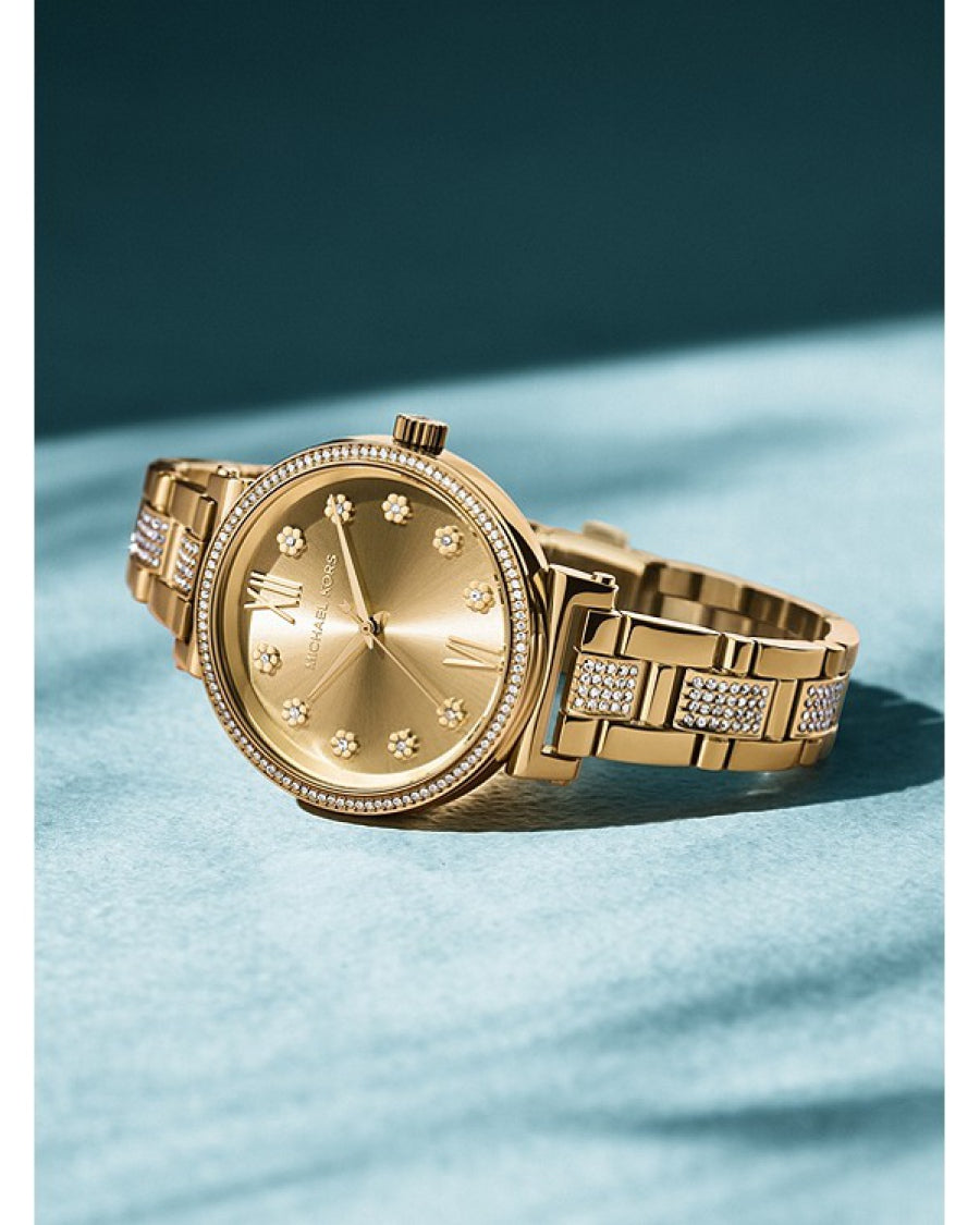  Shop Authentic Michael Kors Sofie Quartz Gold Dial Gold Steel Strap Watch For Women - MK3881 - Luxxuri