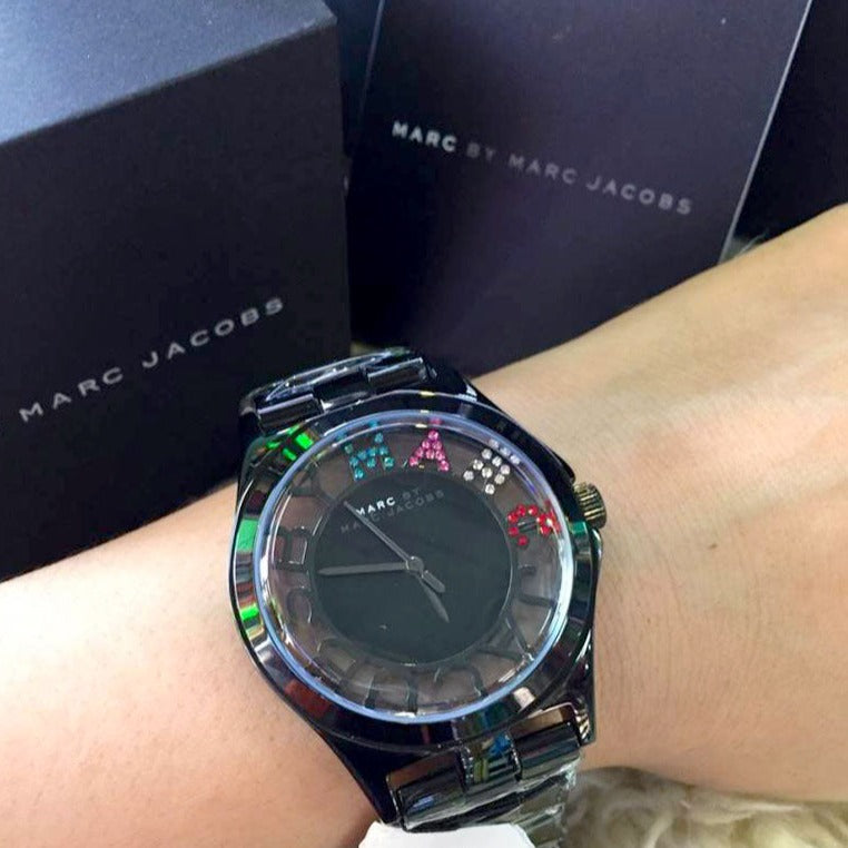  Shop Authentic Marc Jacobs Henry Skeleton Black Dial Black Steel Strap Watch for Women - MBM3265 - Luxxuri