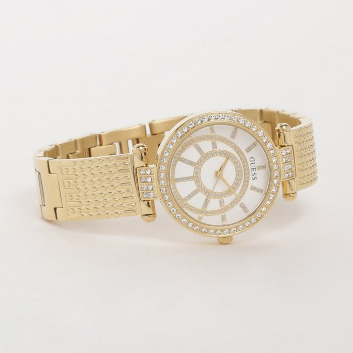  Shop Authentic Guess Muse Crystals White Dial Rose Gold Steel Strap Watch For Women - W1008L2 - Luxxuri