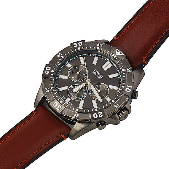  Shop Authentic Fossil Garrett Chronograph Grey Dial Brown Leather Strap Watch for Men - FS5770 - Luxxuri