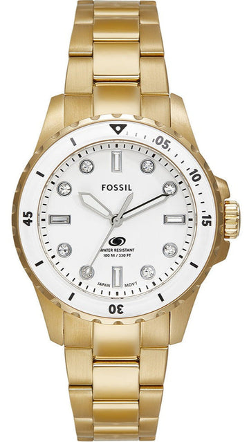  Shop Authentic Fossil Blue Dive Three Hand White Dial Gold Steel Strap Watch For Women - ES5350 - Luxxuri