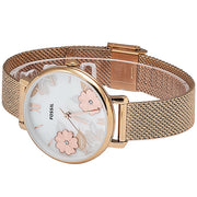  Shop Authentic Fossil Jacqueline Three-Hand White Dial Rose Gold Mesh Bracelet Watch for Women - ES4534 - Luxxuri
