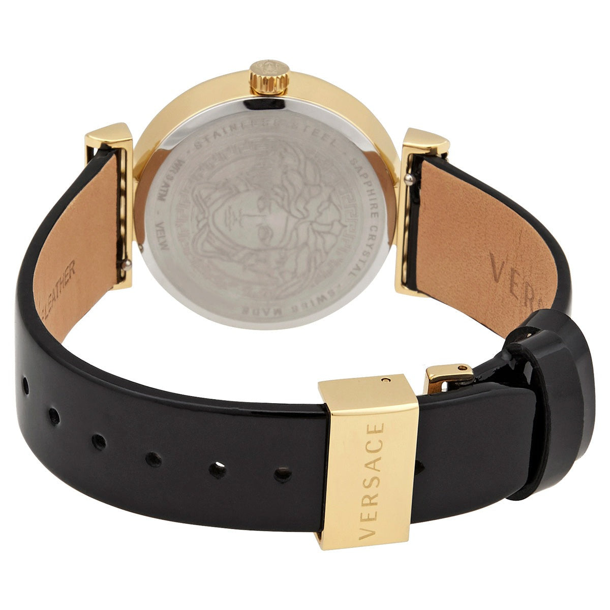  Shop Authentic Versace Greca Meander Black Dial Black Leather Strap Watch for Women - VELW00420 - Luxxuri