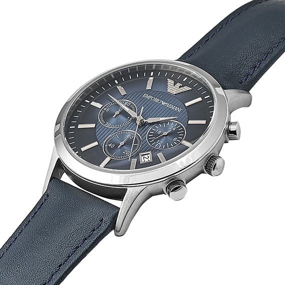  Shop Authentic Emporio Armani Classic Chronograph Blue Dial Blue Leather Strap Watch For Men - AR2473 - Luxxuri