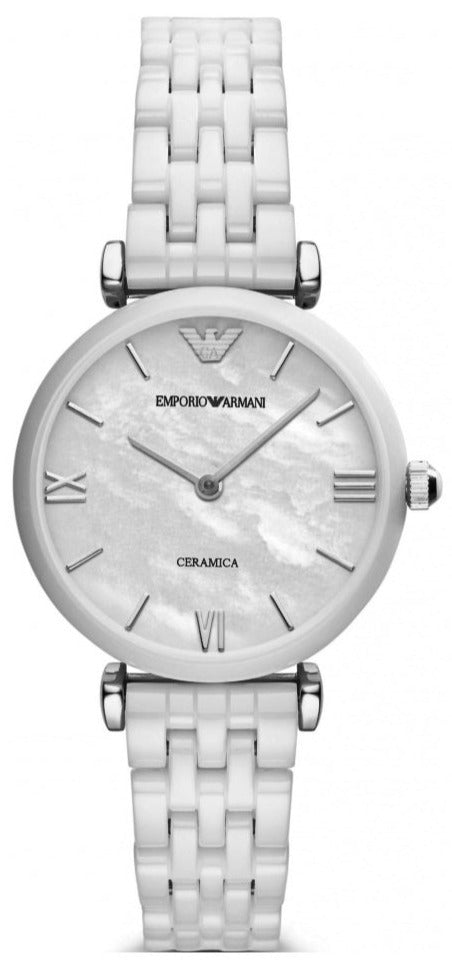  Shop Authentic Emporio Armani Giannti T Bar Quartz Mother of Pearl Dial White Steel Strap Watch For Women - AR1485 - Luxxuri