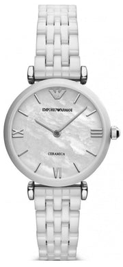  Shop Authentic Emporio Armani Giannti T Bar Quartz Mother of Pearl Dial White Steel Strap Watch For Women - AR1485 - Luxxuri