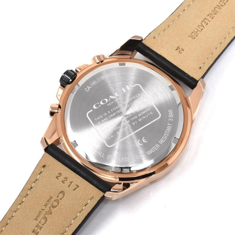 Coach Kent Chronograph Rose Gold Dial Black Leather Strap Watch for Men - 14602559