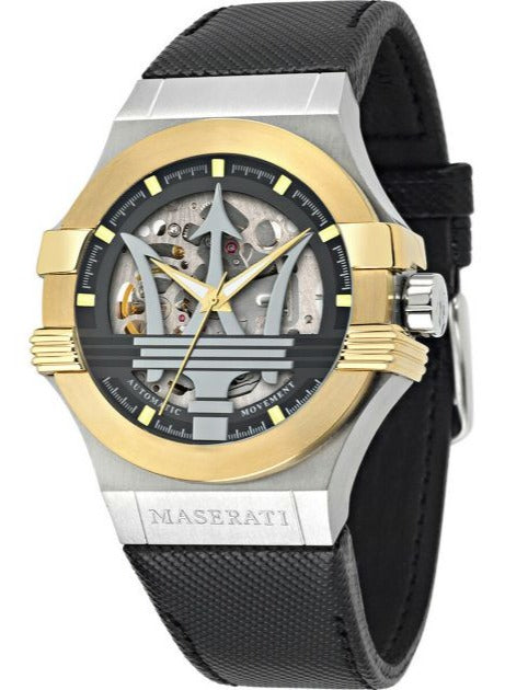  Shop Authentic Maserati Potenza Automatic Skeleton Grey Dial Black Leather Strap Watch For Men - R8821108037 - Luxxuri