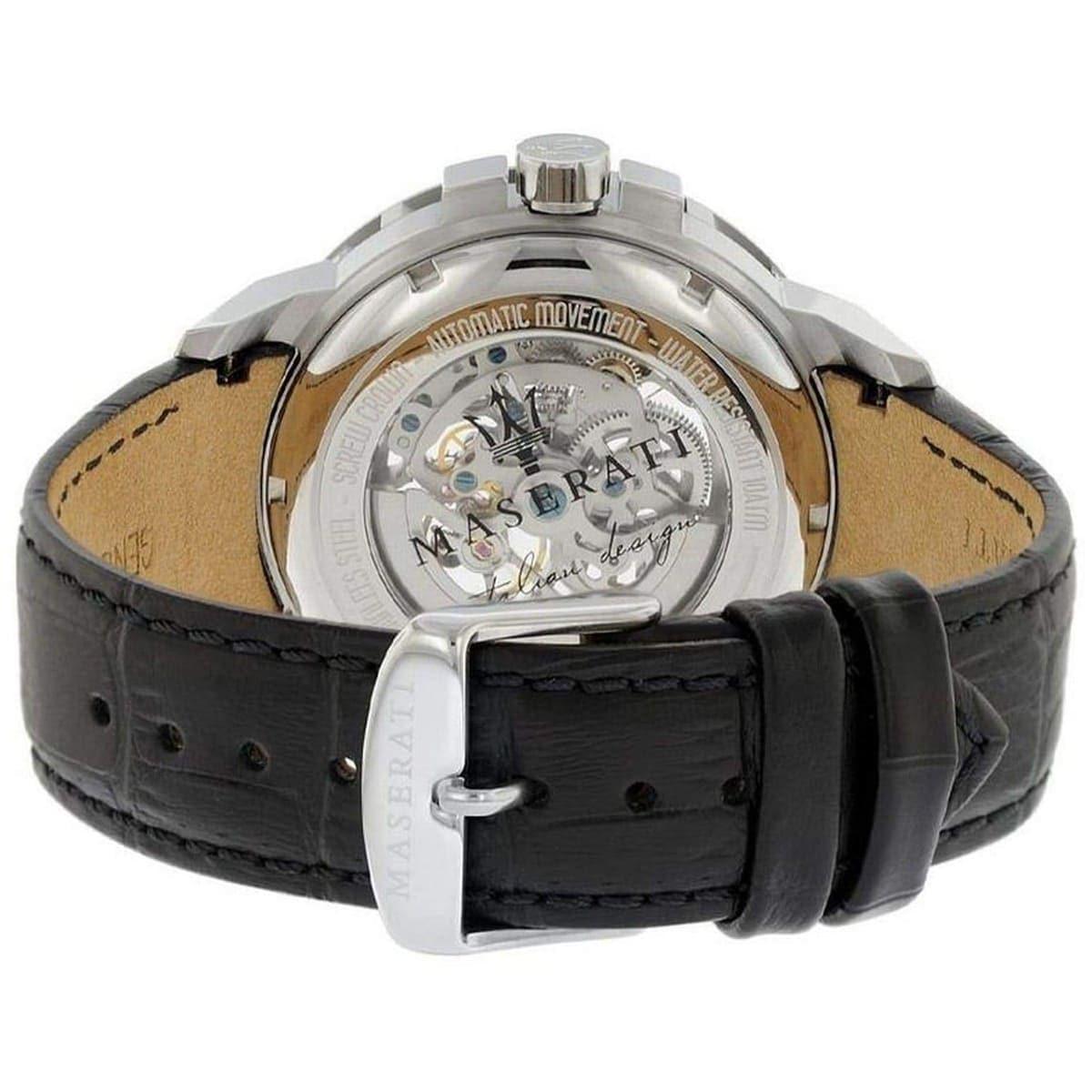  Shop Authentic Maserati Ingegno Automatic Black Skeleton Dial Black Leather Strap Watch For Men - R8821119002 - Luxxuri