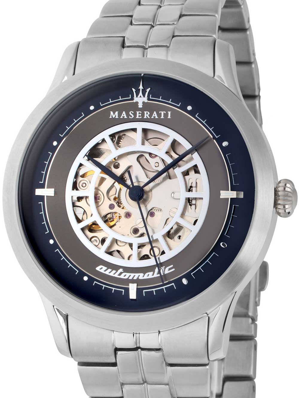  Shop Authentic Maserati Ricordo Automatic Skeleton Silver Dial Silver Steel Strap Watch For Men - R8823133005 - Luxxuri