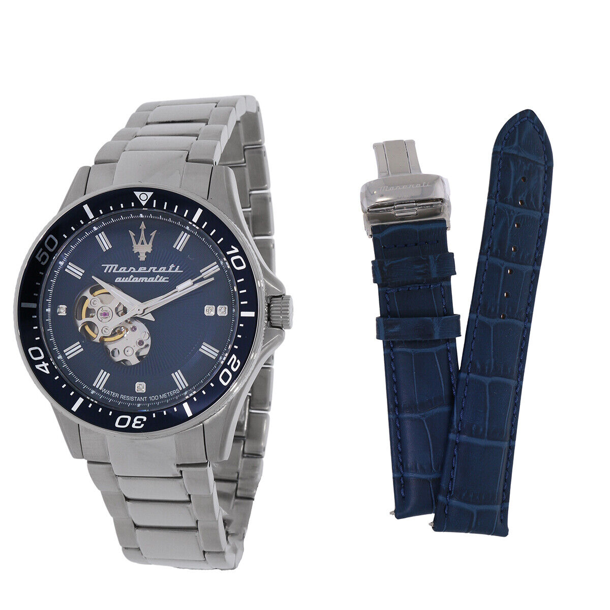 Shop Authentic Maserati SFIDA Automatic Skeleton Blue Dial Silver Steel Strap Watch For Men - R8823140007 - Luxxuri