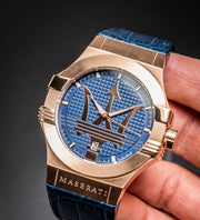  Shop Authentic Maserati Potenza 42mm Rose Gold & Blue Dial Blue Leather Strap Watch For Men - R8851108027 - Luxxuri