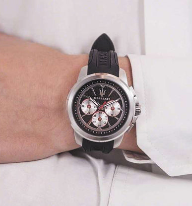  Shop Authentic Maserati SFIDA Chronograph Black Silver Dial Black Rubber Strap Watch For Men - R8851123001 - Luxxuri