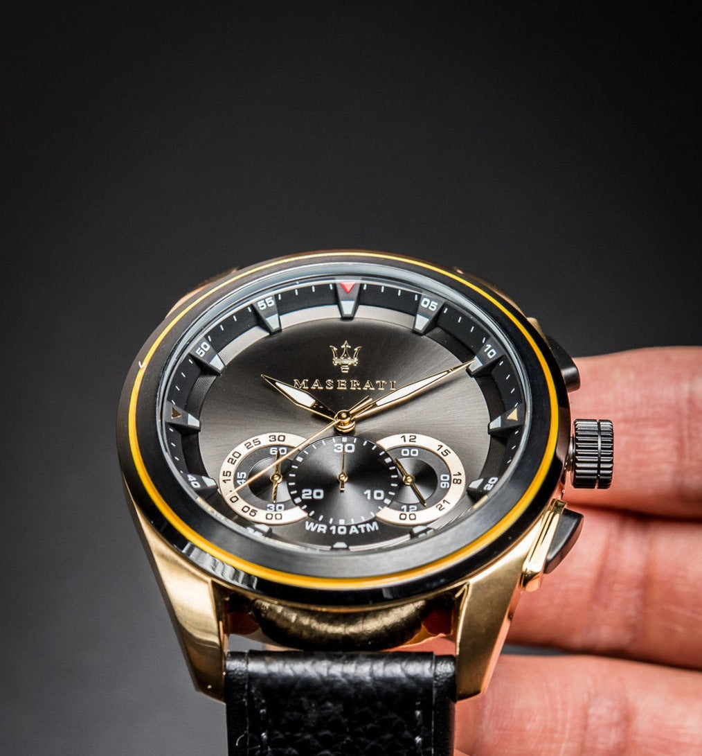  Shop Authentic Maserati Traguardo Chronograph Black Dial Black Leather Strap Watch For Men - R8871612033 - Luxxuri