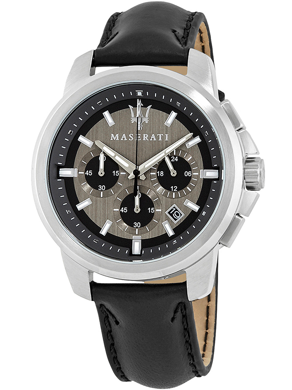  Shop Authentic Maserati Successo 44mm Grey Dial Black Leather Strap Watch For Men - R8871621006 - Luxxuri