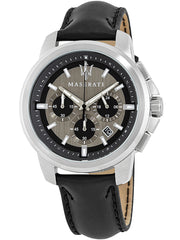  Shop Authentic Maserati Successo 44mm Grey Dial Black Leather Strap Watch For Men - R8871621006 - Luxxuri