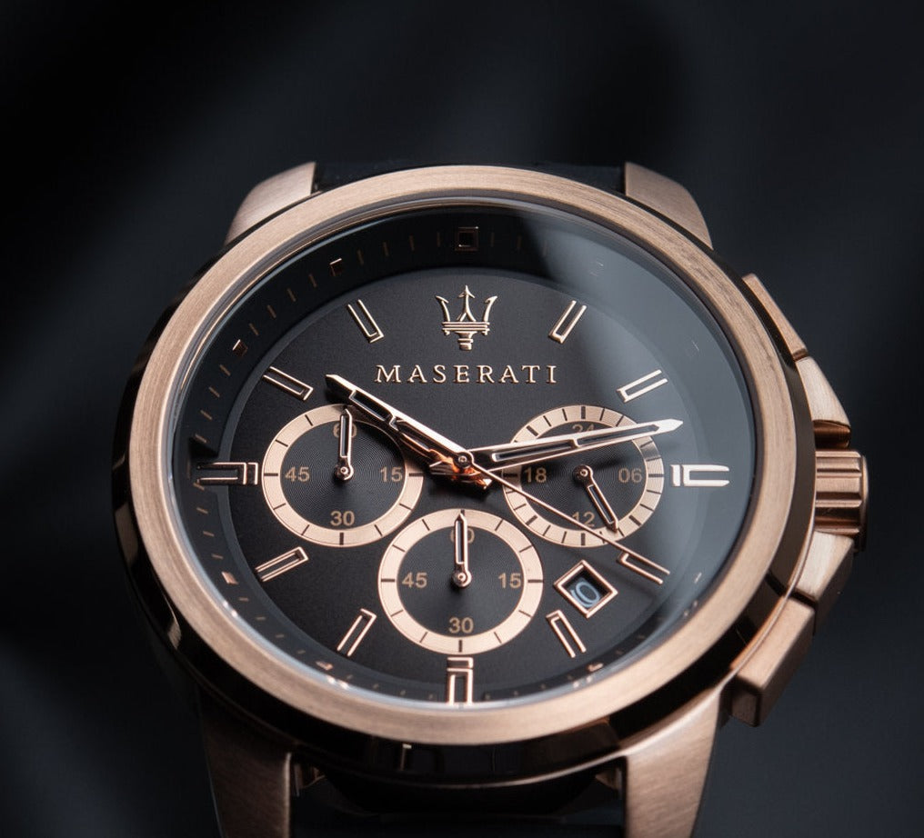  Shop Authentic Maserati Successo 44mm Black Rose Gold Dial Black Rubber Strap Watch For Men - R8871621012 - Luxxuri