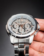  Shop Authentic Maserati Successo Chronograph Silver Dial Silver Steel Strap Watch For Men - R8873621004 - Luxxuri