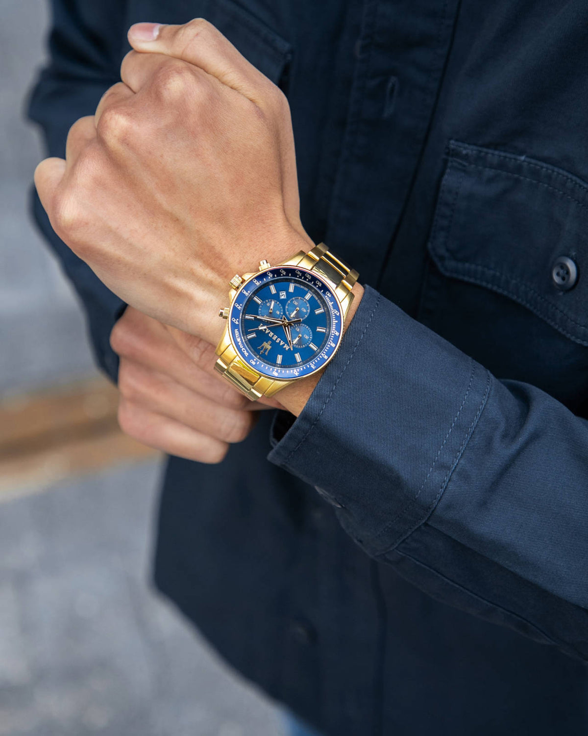  Shop Authentic Maserati SFIDA Analog Blue Dial Gold Stainless Steel Watch For Men - R8873640008 - Luxxuri