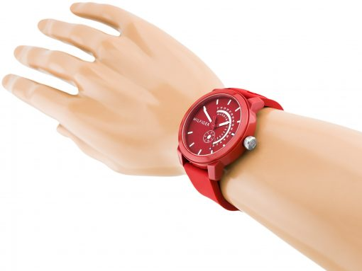  Shop Authentic Tommy Hilfiger Denim Quartz Red Dial Red Rubber Strap Watch for Men - 1791480 - Luxxuri