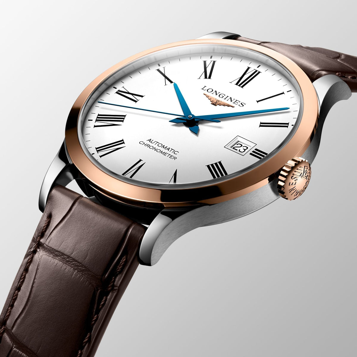  Shop Authentic Longines Record Automatic Stainless Steel 18K Gold Watch for Men - L2.821.5.11.2 - Luxxuri