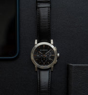  Shop Authentic Burberry The City Chronograph Black Dial Black Leather Strap Watch for Men - BU9356 - Luxxuri