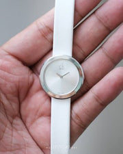  Shop Authentic Calvin Klein Firm Silver Dial White Leather Strap Watch for Women - K3N231L6 - Luxxuri