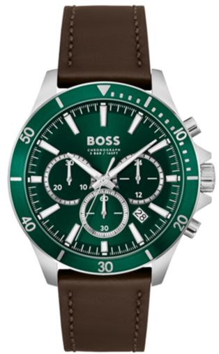  Shop Authentic Hugo Boss Troper Chronograph Green Dial Brown Leather Strap Watch For Men - 1514098 - Luxxuri
