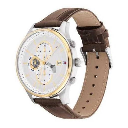  Shop Authentic Tommy Hilfiger Weston Chronograph Silver Dial Brown Leather Strap Watch For Men - 1710501 - Luxxuri