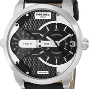  Shop Authentic Diesel Mini Daddy Black Silver Dial Black Leather Strap Watch For Men - DZ7307 - Luxxuri