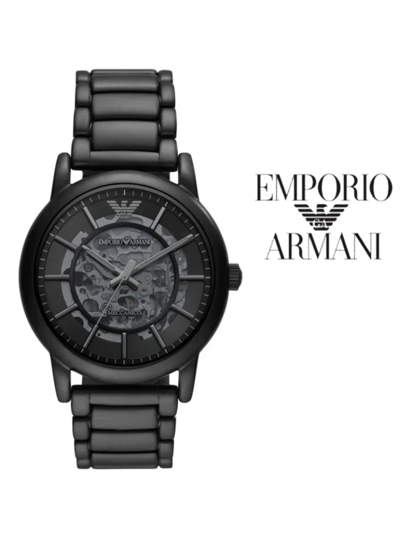  Shop Authentic Emporio Armani Meccanico Skeleton Black Dial Black Steel Strap Watch For Men - AR60045 - Luxxuri