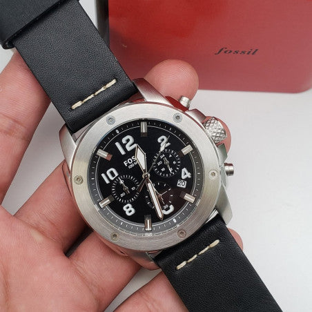  Shop Authentic Fossil Modern Machine Chronograph Black Dial Black Leather Strap Watch for Men - FS4928 - Luxxuri