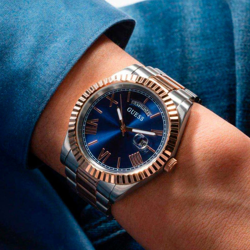  Shop Authentic Guess Quartz Blue Dial Two Tone Steel Strap Watch For Men - GW0265G12 - Luxxuri