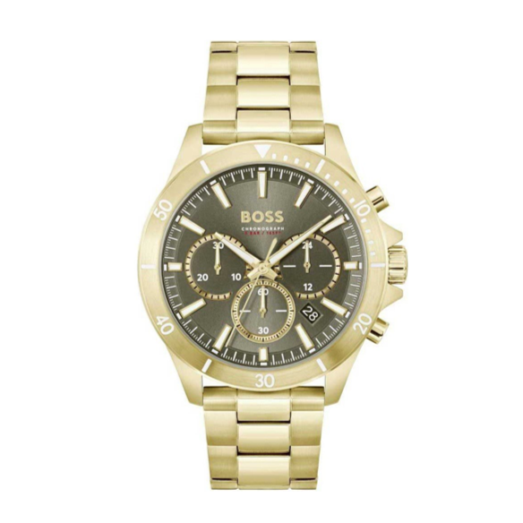  Shop Authentic Hugo Boss Troper Chronograph Green Dial Gold Steel Strap Watch For Men - 1514059 - Luxxuri
