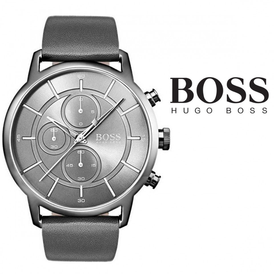  Shop Authentic Hugo Boss Architectural Grey Dial Grey Leather Strap Watch for Men - 1513570 - Luxxuri