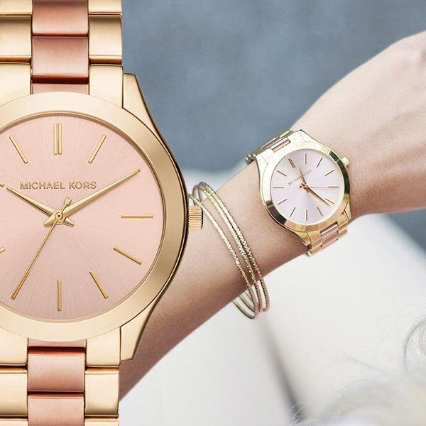  Shop Authentic Michael Kors Slim Runway Pink Dial Two Tone Steel Strap Watch for Women - MK3493 - Luxxuri