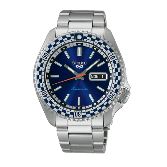  Shop Authentic Seiko 5 Sports Petrol Blue Checker Flag Special Edition Blue Dial Silver Steel Strap Watch For Men - SRPK65K1 - Luxxuri